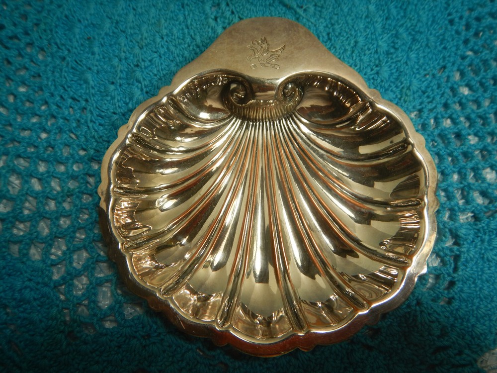 Friedman Sliver Gothic Shell Dish Engraved Dragon 5"x5" Good Condition