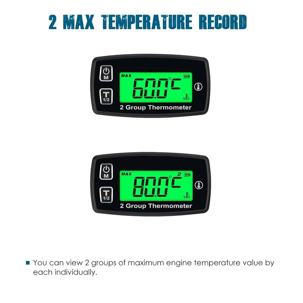 Digital Engine Temp Gauge Dual Temperature Record,Backlight User Shutdown