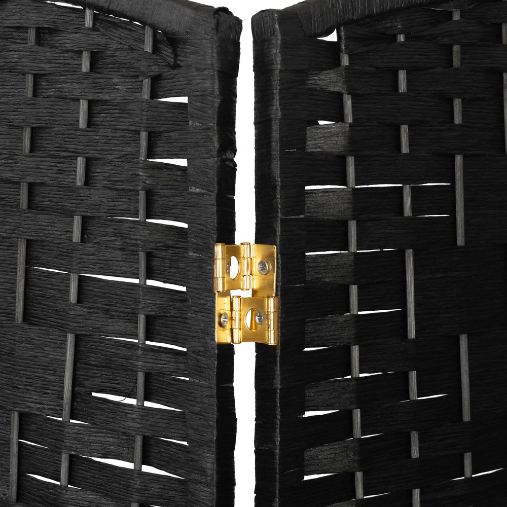 4 ft. Short Diamond Weave Fiber Folding Screen - Black - 4 Panel
