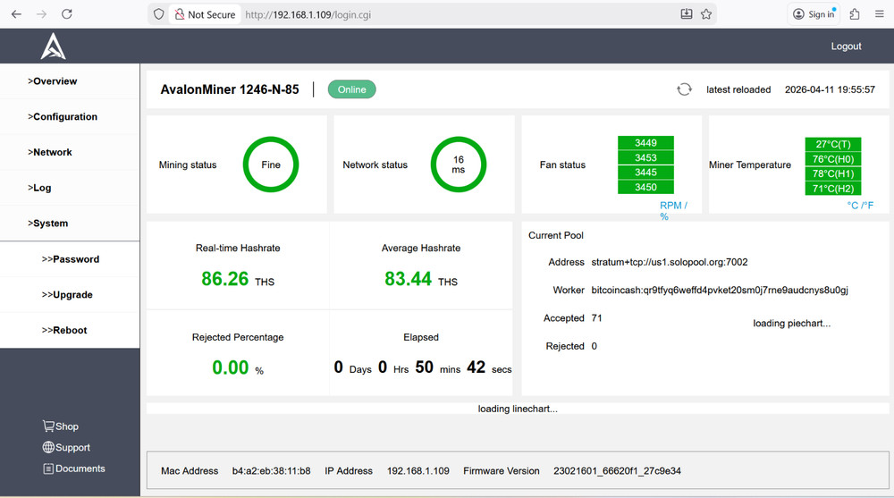 Canaan Avalon Miner A1246 85TH