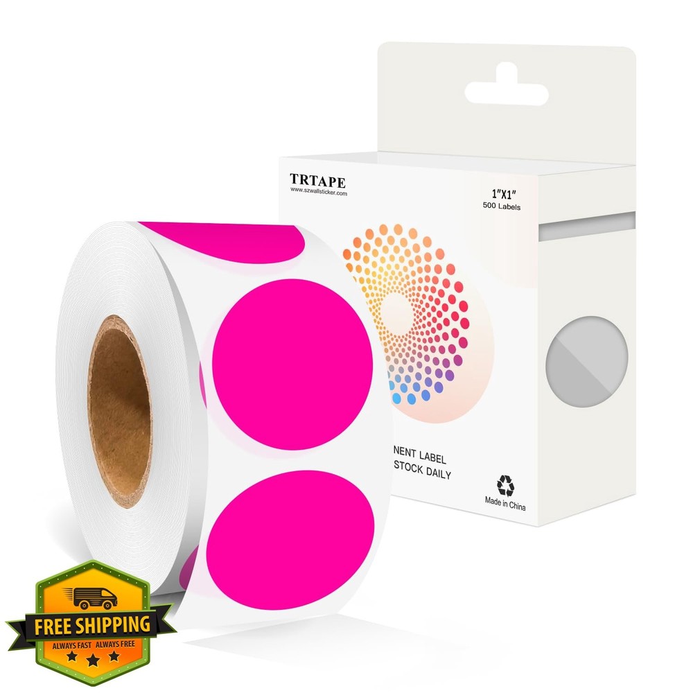 1" Color Coding Labels Round Dot Stickers 500 Fluorescent Pink