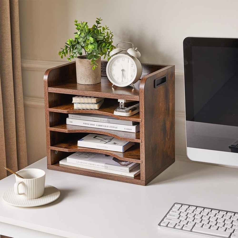 YMYNY Desktop File Organizer with Handle, 5-Tier Document & Mail Sorter