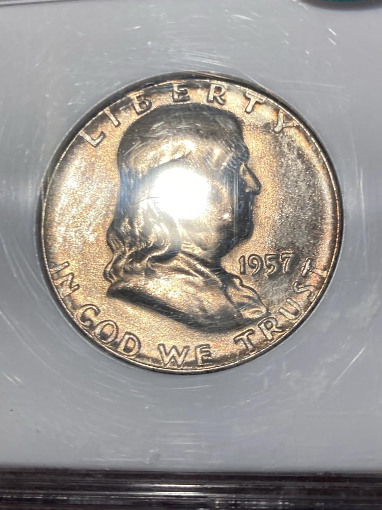 1957 Franklin Half Dollar NGC MS64 CAC Original Toned