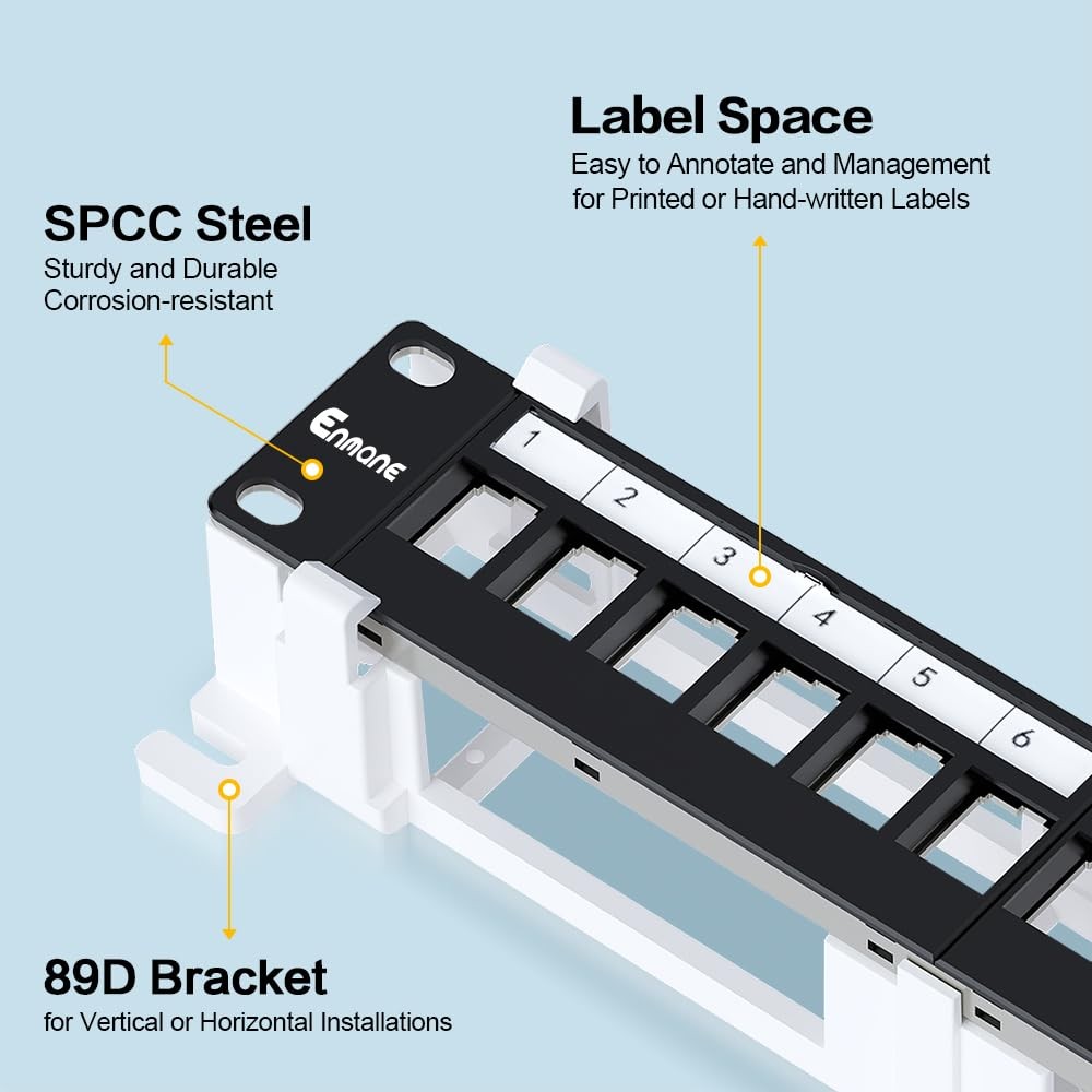 12 Port Blank Keystone Patch Panel Wall Mount 10inch with 89D Bracket Etherne...