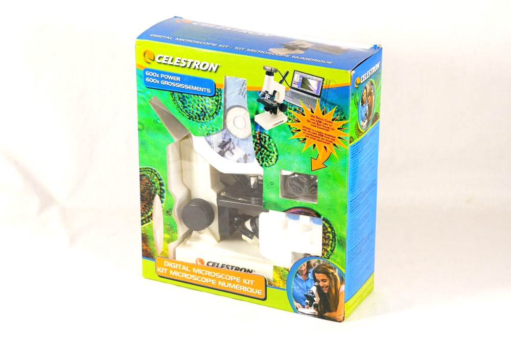 CELESTRON Digital Microscope Kit #44320 Beginners Microscope 40X-600X Open Box