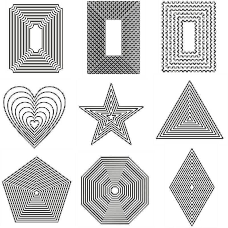 Nested Rectangle Heart Star Metal Cutting Dies DIY Scrapbook Embossing Stencils