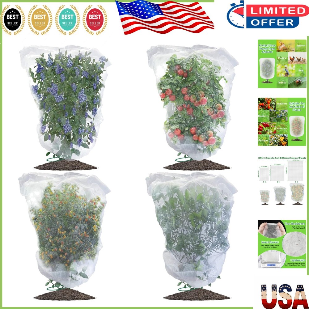 4 Pack Drawstring Plant Protection Netting for Blueberries & Vegetables