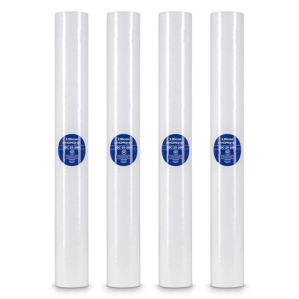 4 Sediment Water Filters - Whole House, RO Systems, Hydroponics, 2.5" x 20" 5 μm