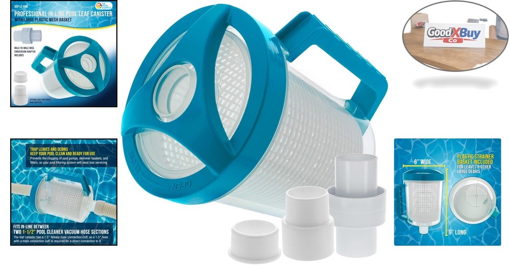 Inline Pool Leaf Canister Vacuum Filter Basket for Inground Pools – 9x6 Inch,...
