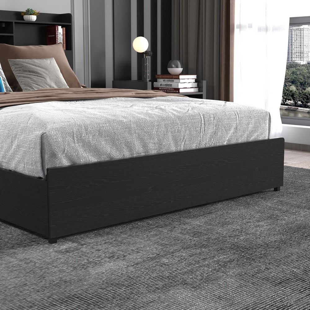 Full/Queen Size Platform Bed Frame w/ LED Lights & Storage Headboard & 4 Drawer