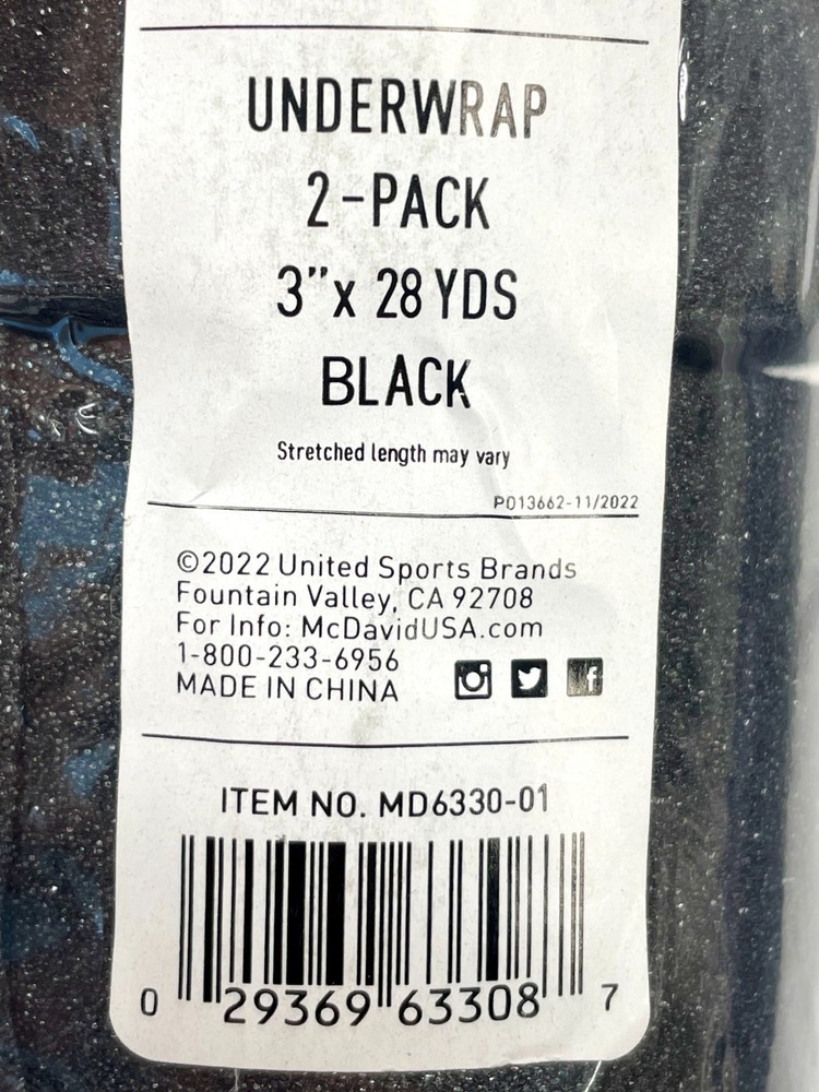 McDavid MD6330-01 Underwrap 2 Pack - Black - 3" x 28yds