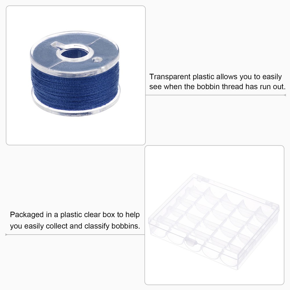 25pcs Prewound Sewing Bobbin Thread with Storage Plastic Case Navy Blue