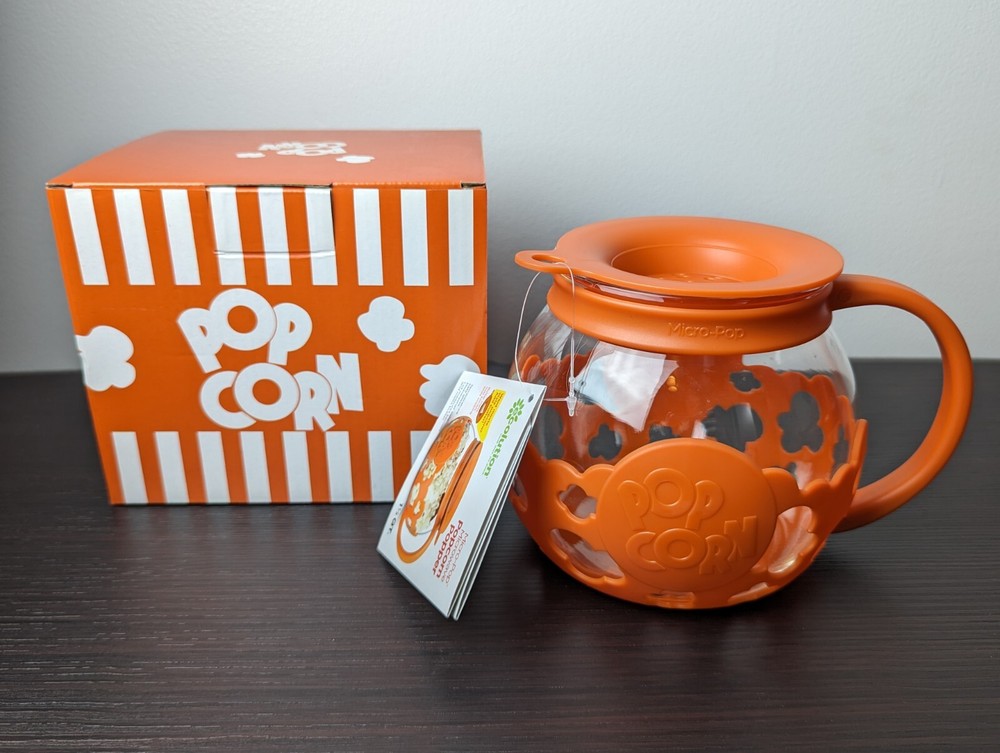 Microwave Popcorn Maker Orange Glass 1.5 Quart Micro-Pop by Epoca
