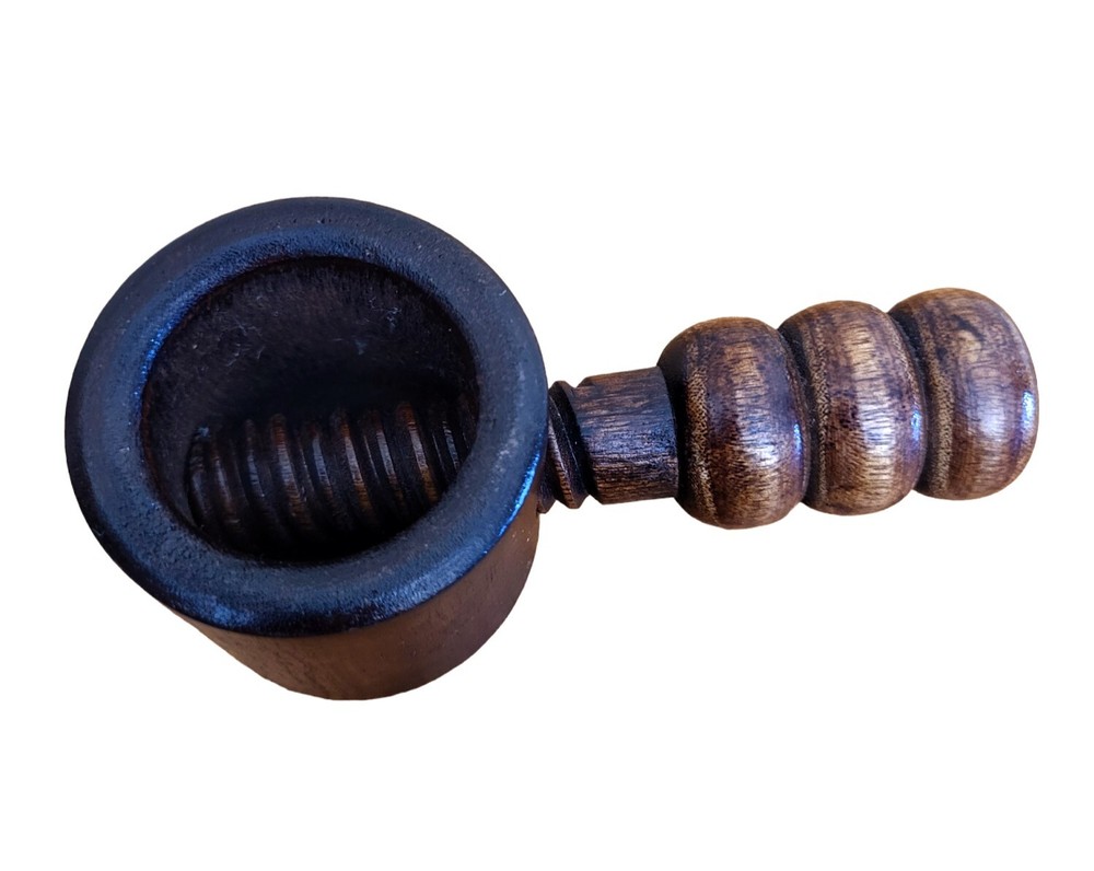 Vintage Solid Wooden Screw Nutcracker Pipe Shaped Nut Cracker Removable Handle