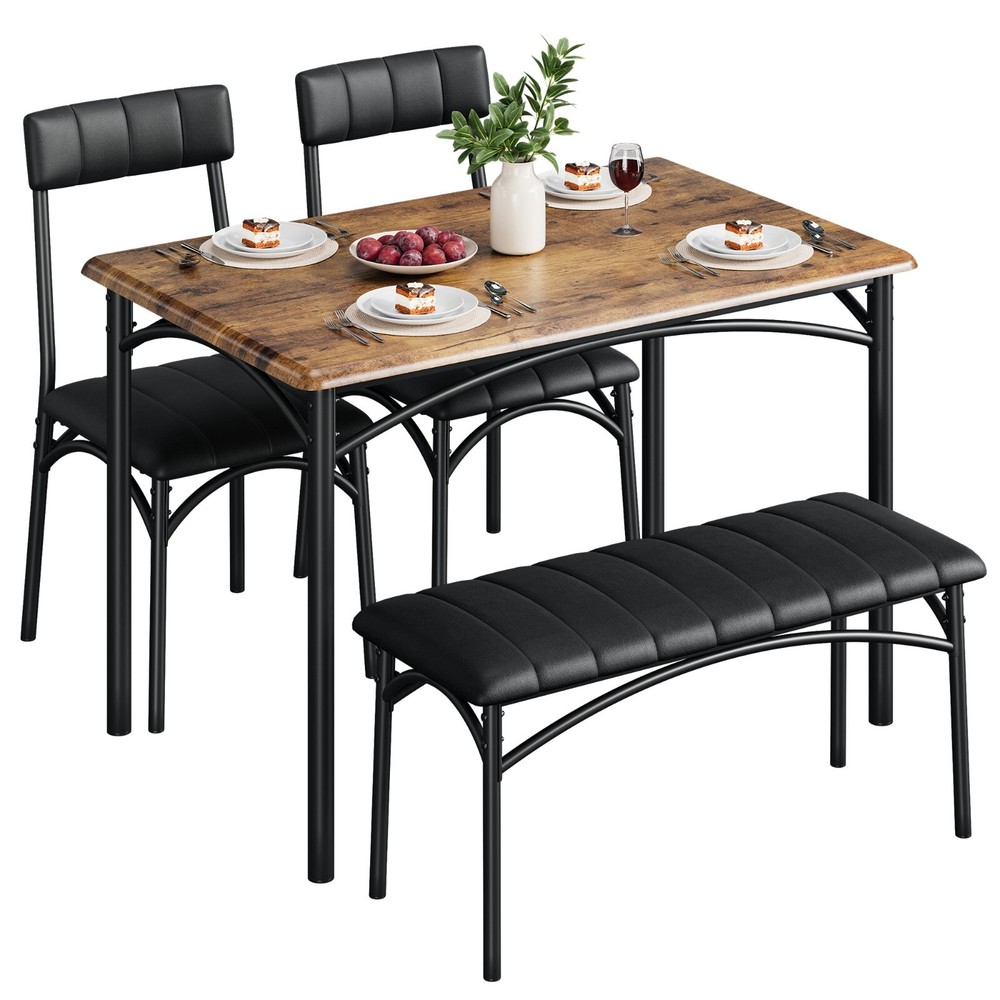 Dining Set Table w/ Upholstered Bench & Chairs Dinette for Small Space Kitchen