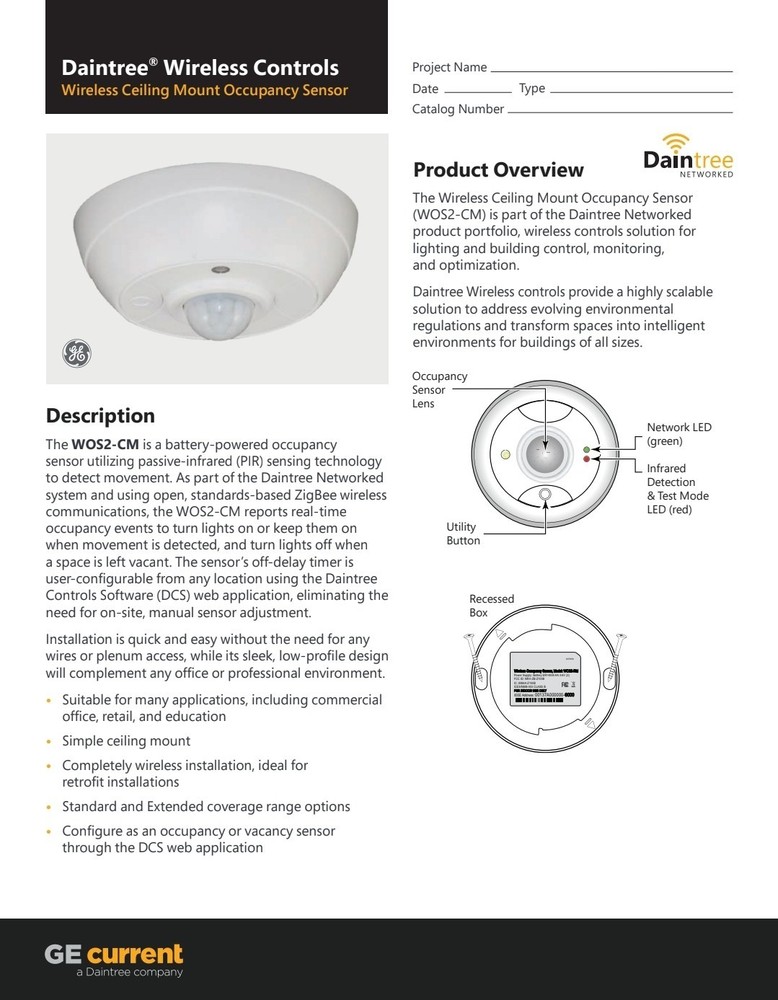 GE DaintreeNetworks Wireless Occupancy Sensor - WOS2-CM-E (QTY 8)