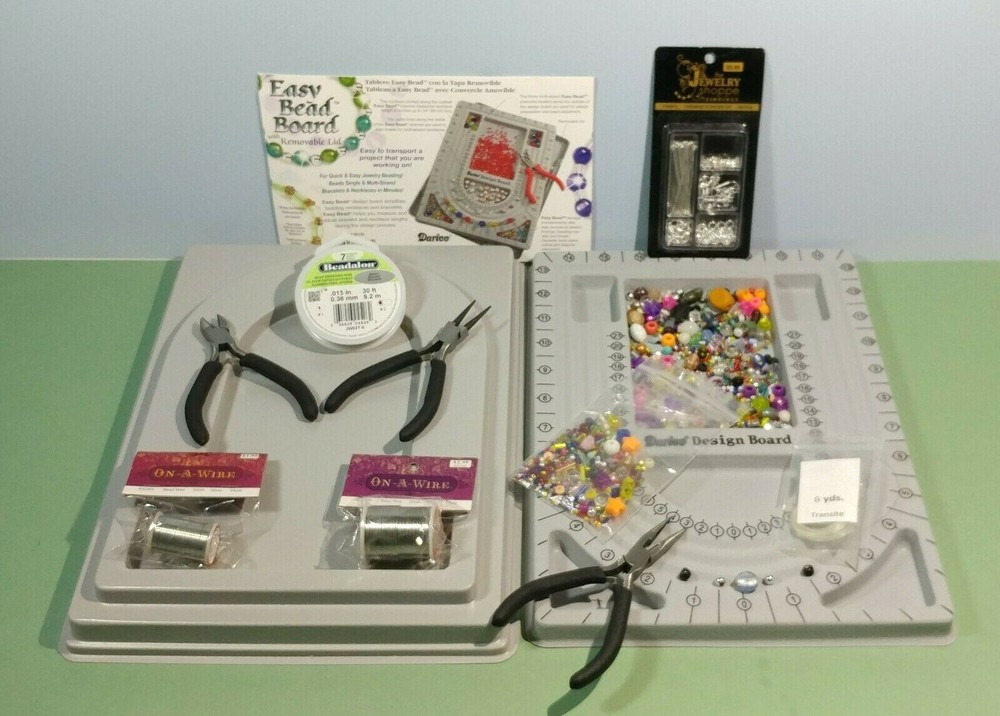 14 Piece Jewelry Making Kit Bead Board w/ Cover Tools Beading Cord String Stash