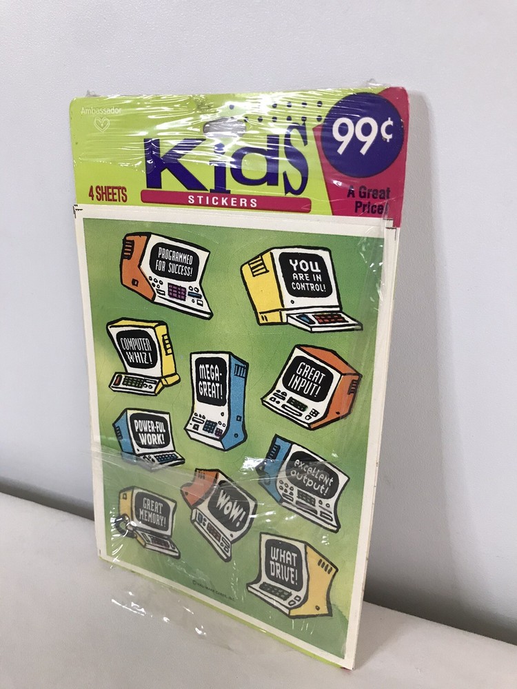 Vintage 80's Desktop Computer Stickers 3 Sheets "Great Input, Wow, What Drive!"