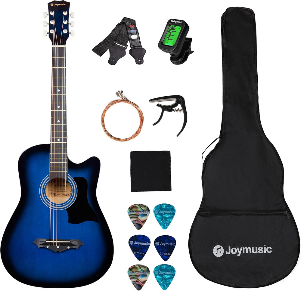 38 Inch Blueburst Beginner Acoustic Guitar Kit,Bundle with a Strap with Picks Ho