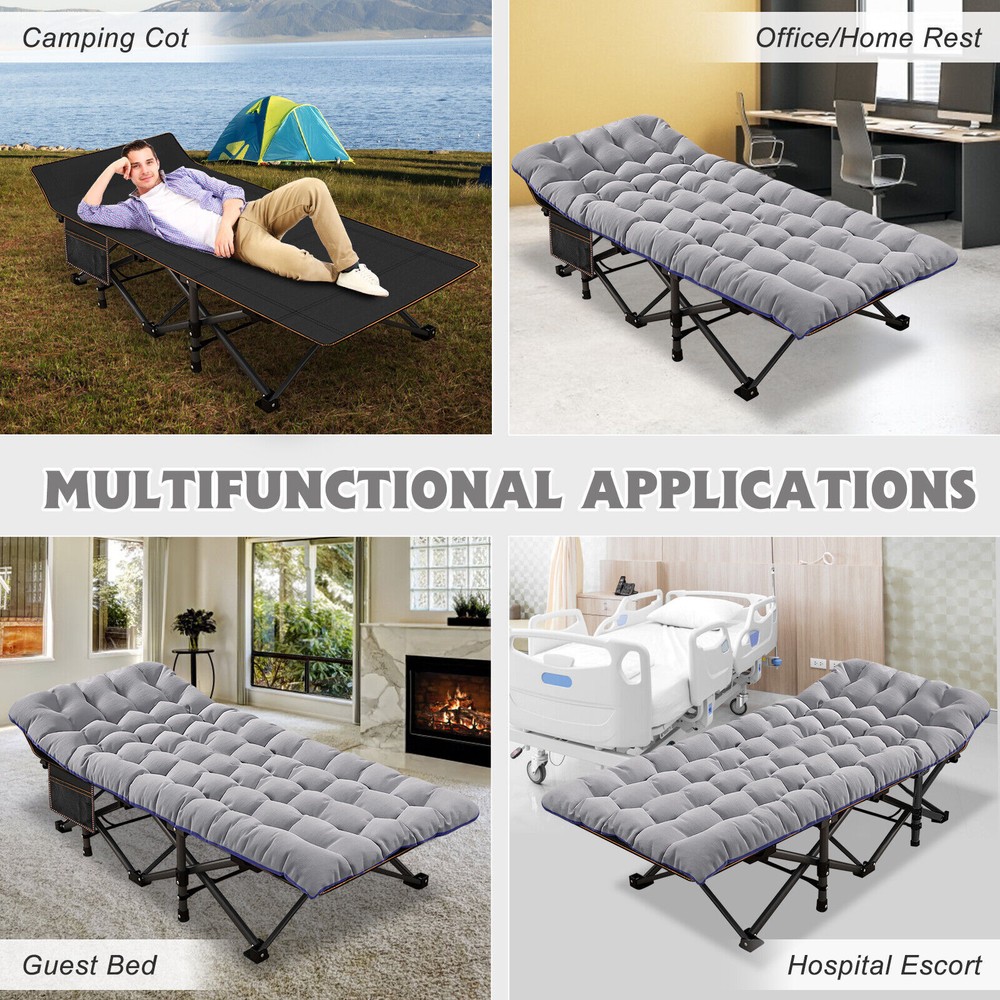 Oversized Folding Bed Cot with Mattress, Portable Camping Cot with Carry Bag