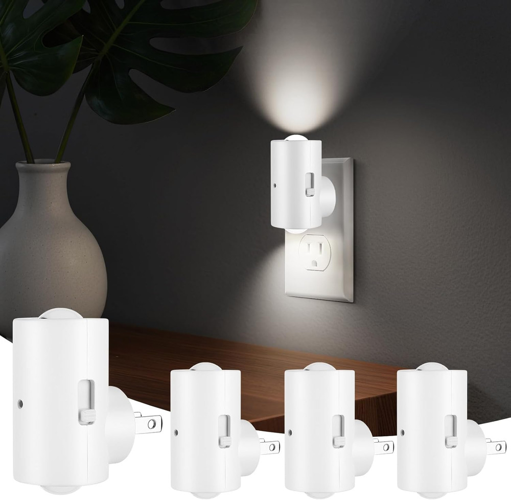 4-Pack Plug-In Dimmable Night Lights with Light Sensor, 4000K Cool White Adjusta