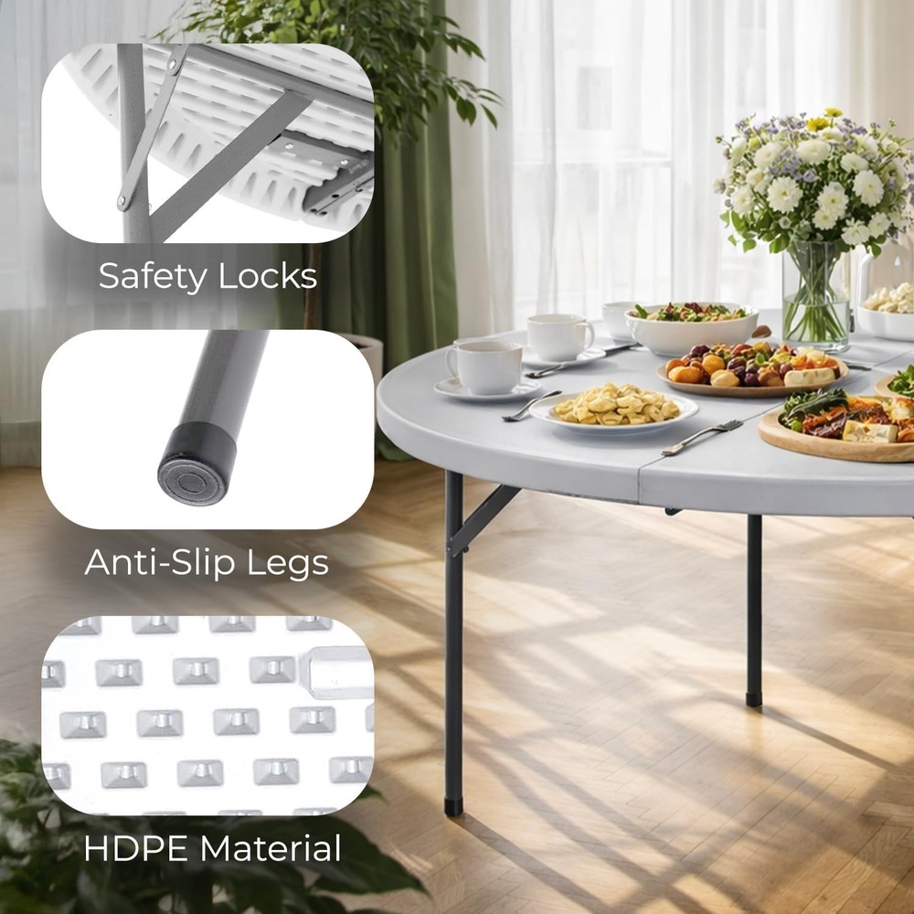 EconoHome 4 Ft Round Portable Folding Table White