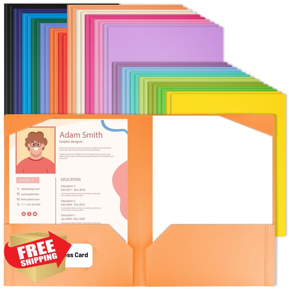 Oleitodh 40 Pack 2 Pocket Plastic Folders w/Card Slot