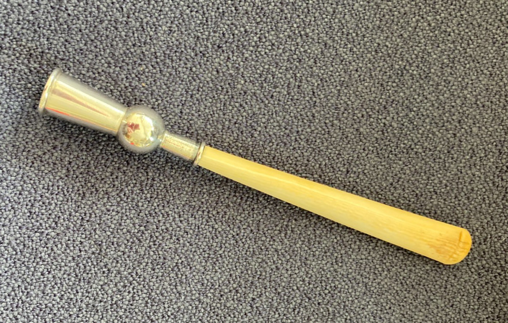 Antique Silver and Ivory cigarette holder with leather case.