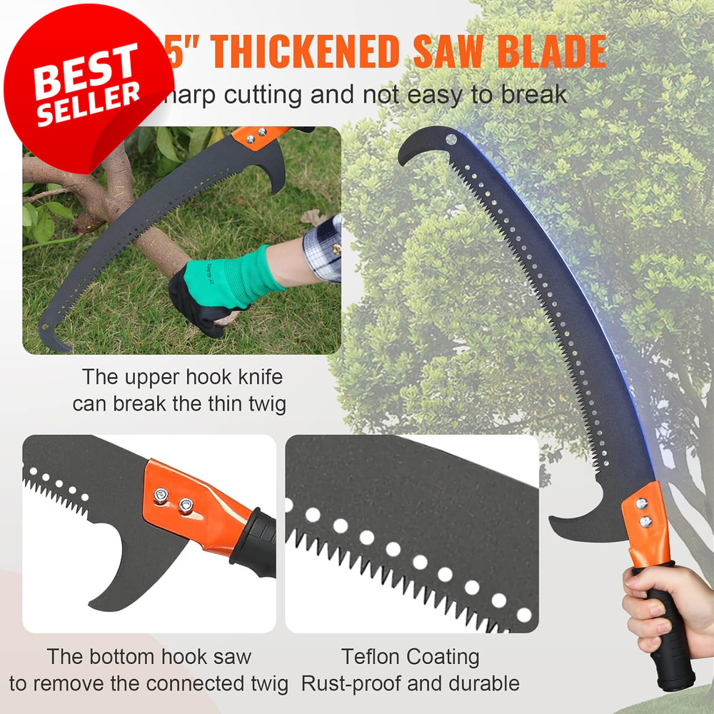 Manual Pole Saw 7.3-27ft Extendable Tree Pruner Sharp Blade Fiberglass Handle US