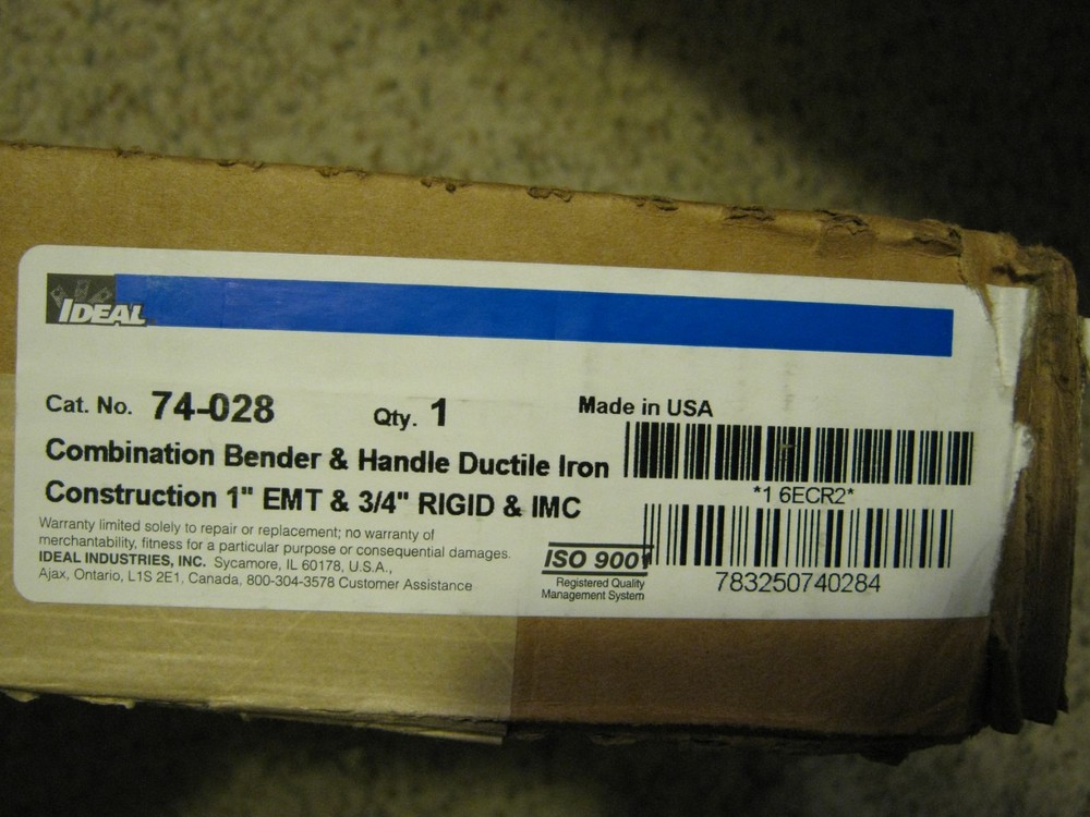 IDEAL 1" EMT CONDUIT BENDER HEAD AND HANDLE-74-028-BIN 9