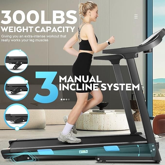 3.25HP Extra-Wide Running Treadmill, Incline Treadmill with Soft Drop System#