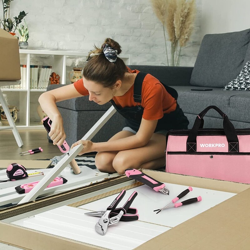 WORKPRO 55-Piece Tool Set Household Tool Kit 3.7V Rotatable Cordless Screwdriver