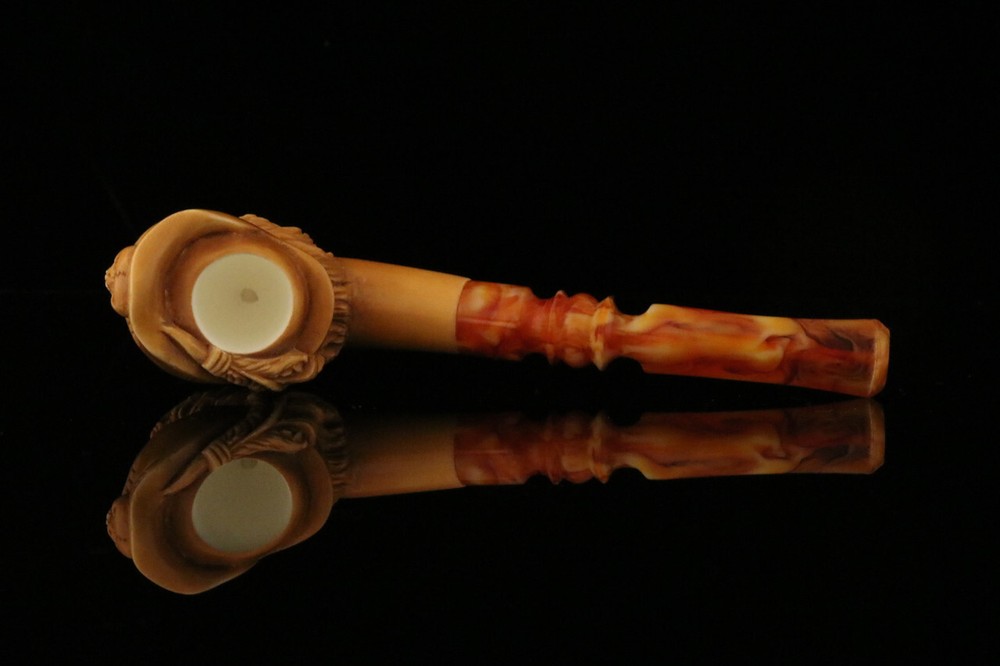 srv - Pirate Skull Block Meerschaum Pipe with custom case M2523
