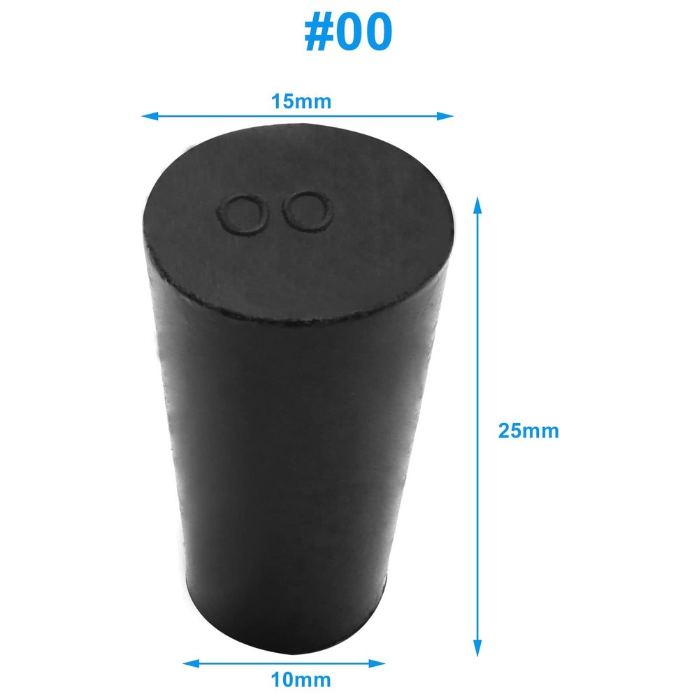 20 Pack Solid Rubber Stoppers Size #00-15mm x 10mm - 25mm Long - Tapered Labo...
