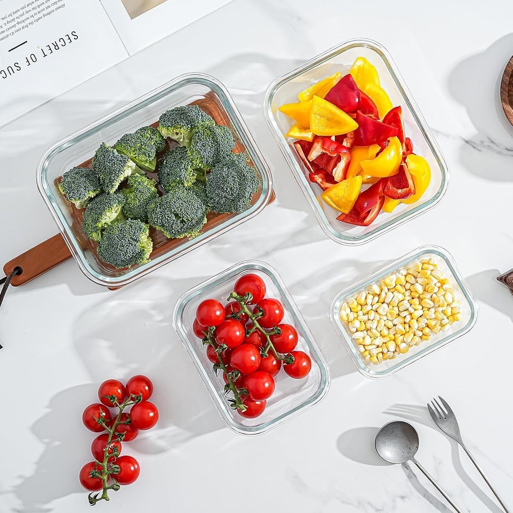 Versatile 4-Piece Glass Storage Containers with Locking Lids & Nesting Design