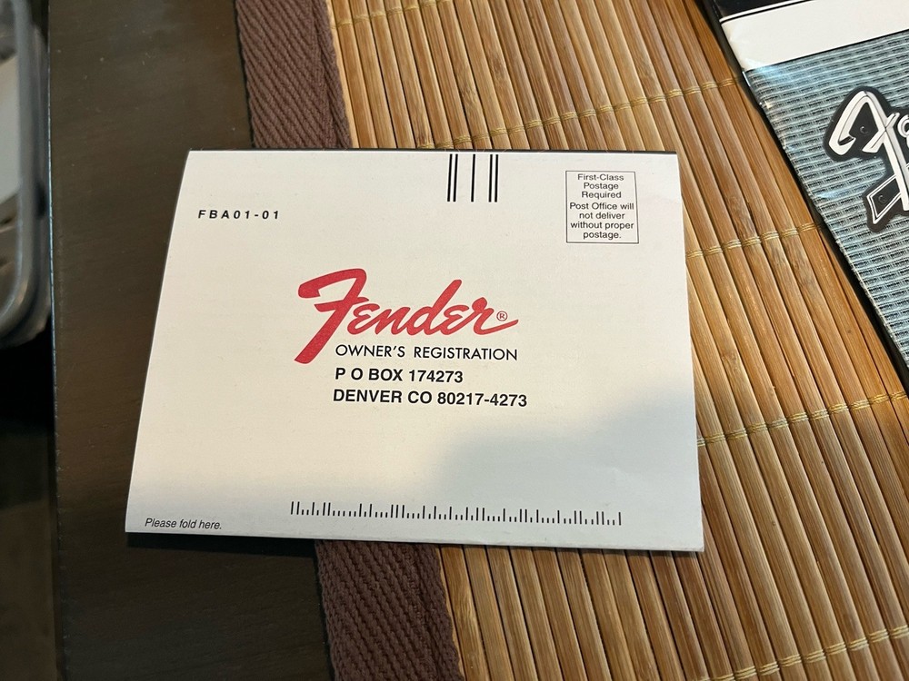 Fender Guitar American Standard Registration Card