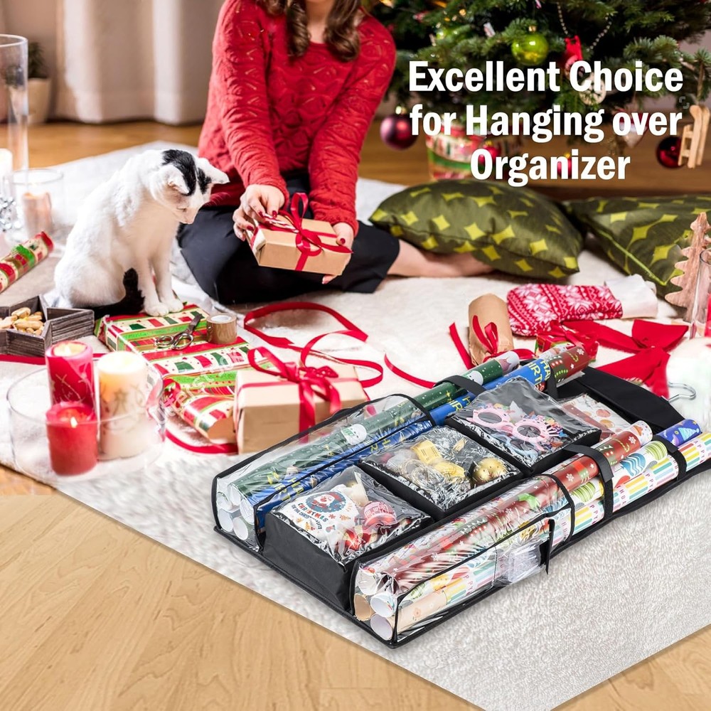 Wrapping Paper Organizer - Hanging Gift Wrap Storage Container, Double-Sided