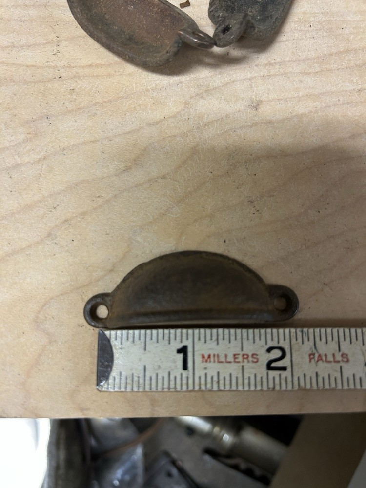 3 SM. Cast Iron Cup Pulls Antique Victorian Hardware Bin Apothecary Drawer