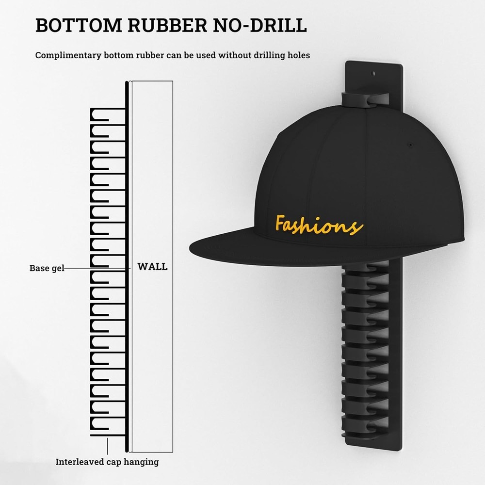 Versatile Hat Organizer: Wall-Mounted, Holds 19 Caps with 2 Installation Types