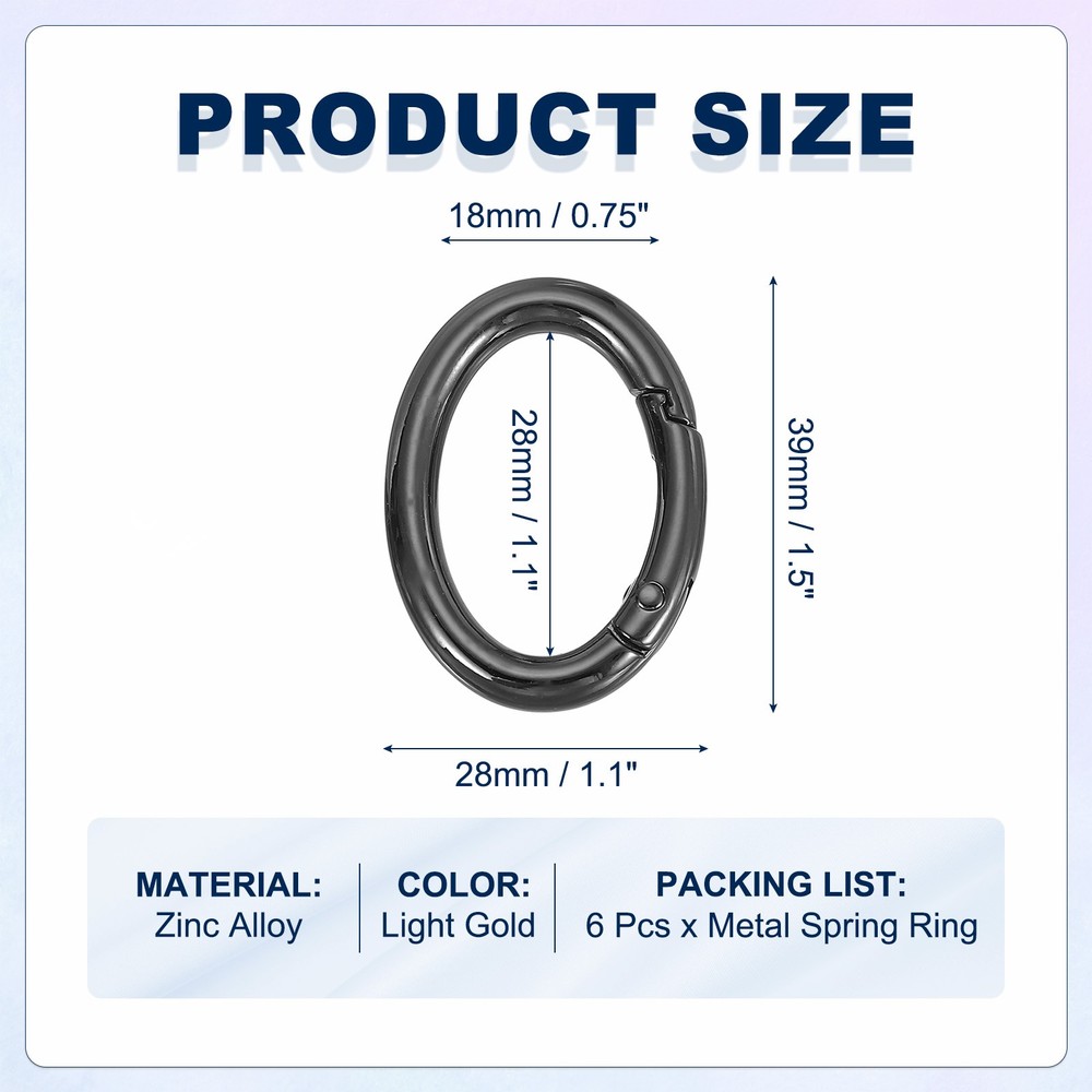 6 Pcs 39mm Oval Egg Shaped Spring Snap Keychain Clip for Purses Black