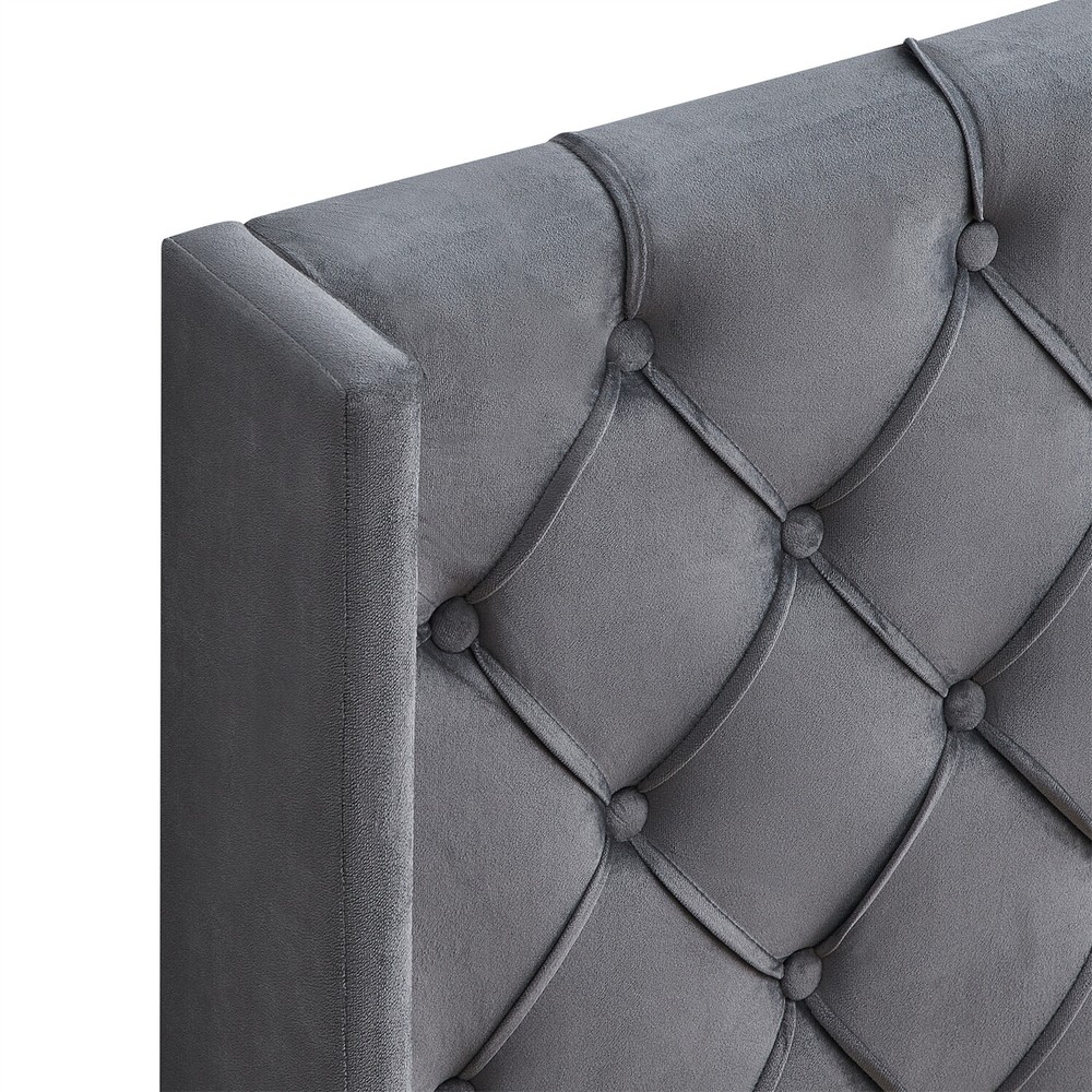 Queen Size Bed Frame Upholstered Platform Bed w/ Upholstered Headboard US