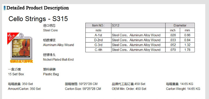 Spock S315 Cello Strings