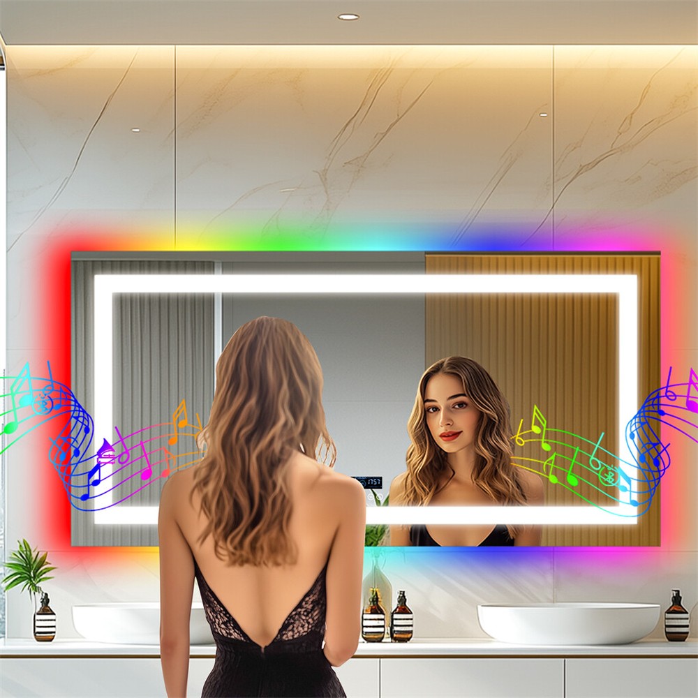 XXL Bluetooth LED Bathroom Mirror Front-lit RGB Backlit Wall Defog Vanity Mirror