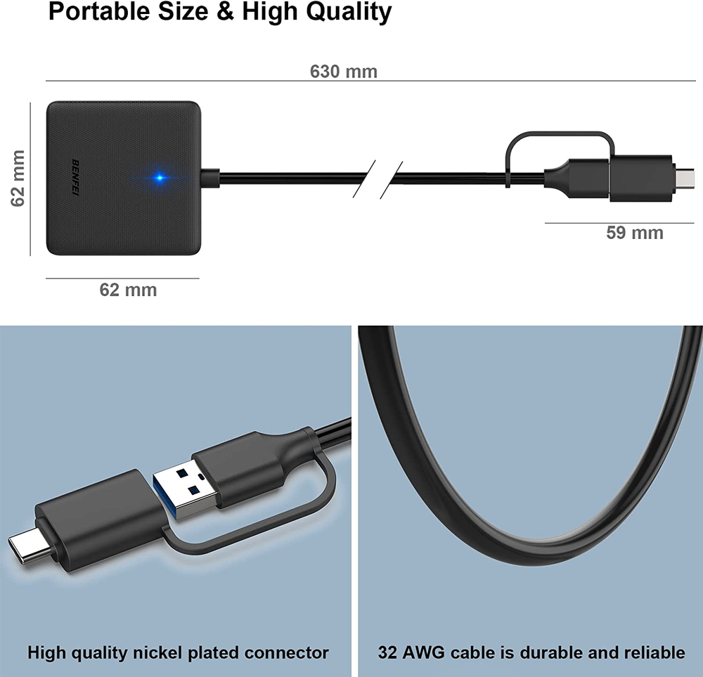 Memory Card Reader, BENFEI 4in1 USB USB-C to SD Micro SD MS CF Card Reader