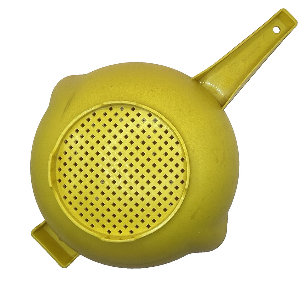 Vintage Tupperware Colander Strainer with Handle Yellow Quart Double Pour