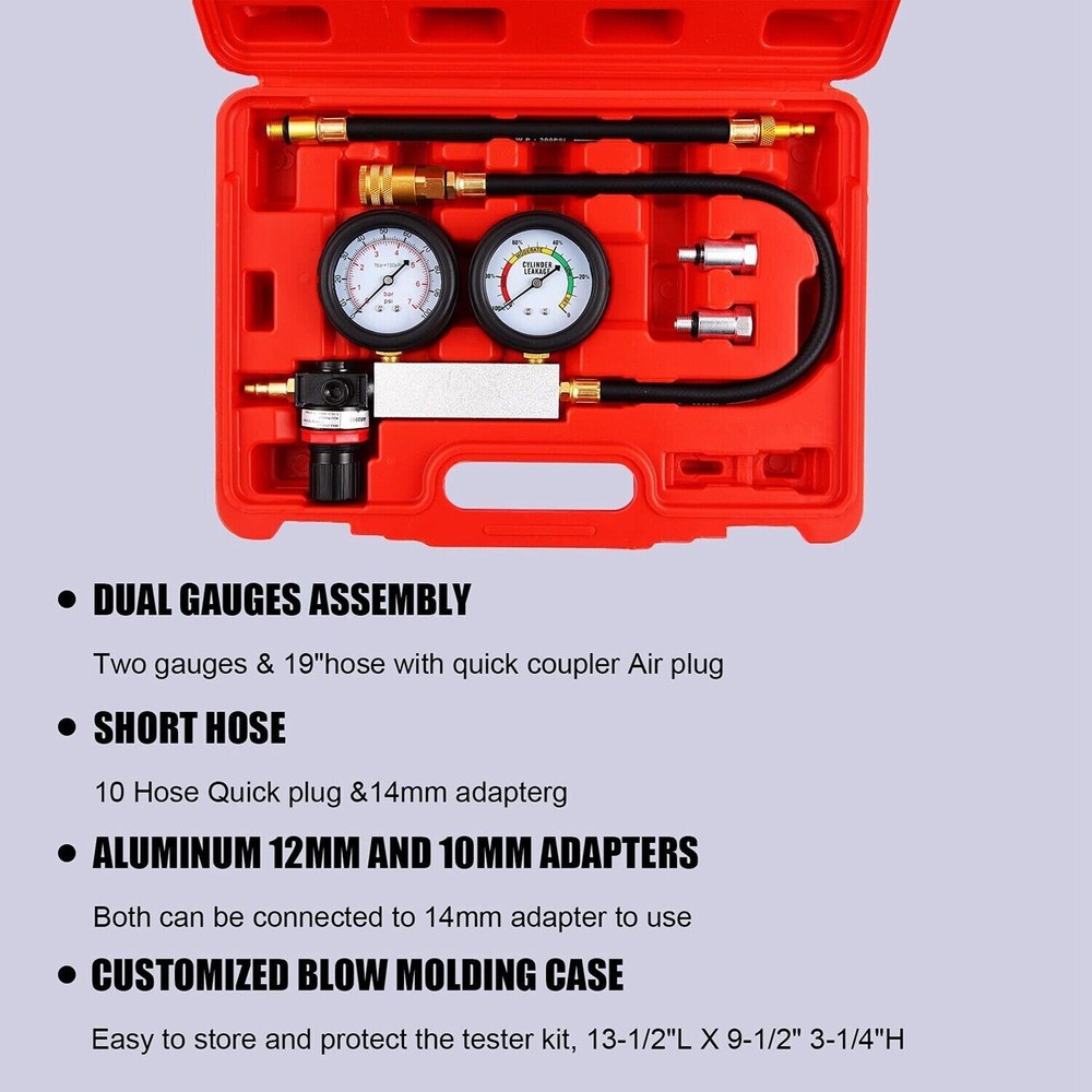 Cylinder Leak Down Tester Engine Compression Diagnosis Gauges Detector Leakage