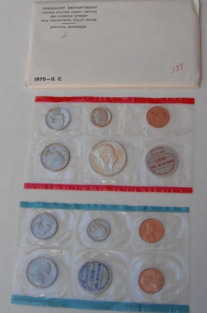 3 Mint Sets-1970 US government issue-includes scarce 1970-D half--part silver