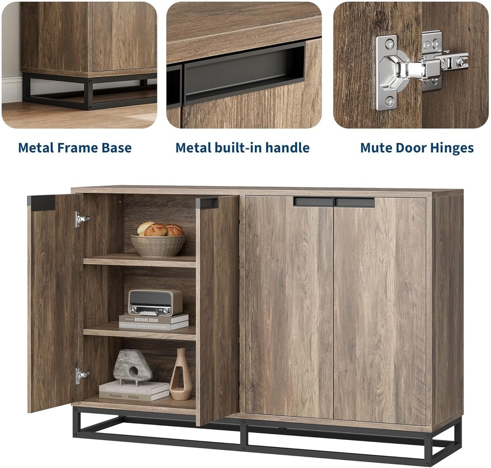 Multi-Function Storage Cabinet, 4 Doors & Adjustable Shelves, All-in-1 Storage