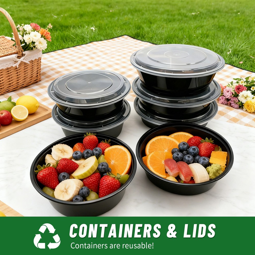 16oz Stackable Black Containers Leakproof for Takeout/Meal Prep