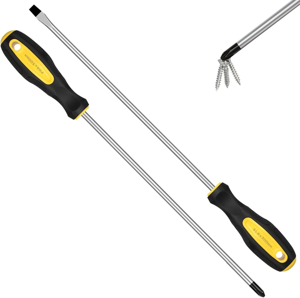 2pcs Long Magnetic Screwdriver Set, 12in Extra Phillips and Slotted